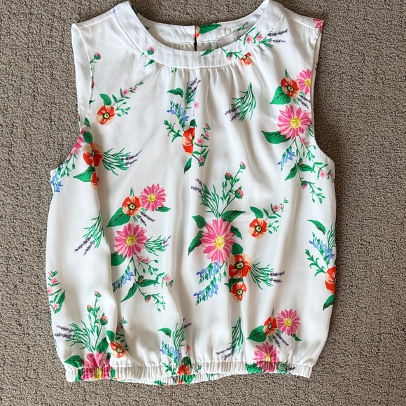 LOFT Tops - LOFT Floral Sleeveless Blouse - White and Multicolor